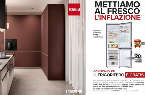 Scavolini offerte: acquista una cucina Scavolini, il Frigorifero Samsung è gratis